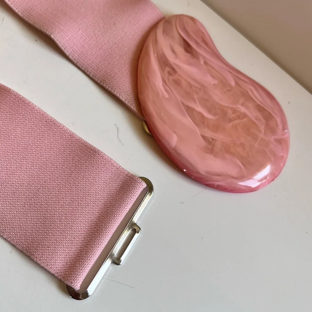 Vintage 70s 80s Pink Faux Pink Rose Quartz Stretch Belt Statement Retro